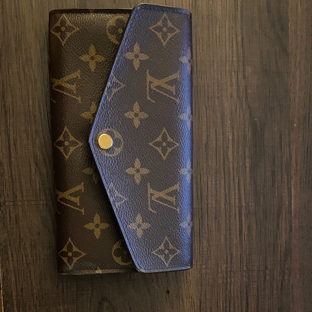 Louis Vuitton Brown and Gold Monogram Wallet with Blue Trim